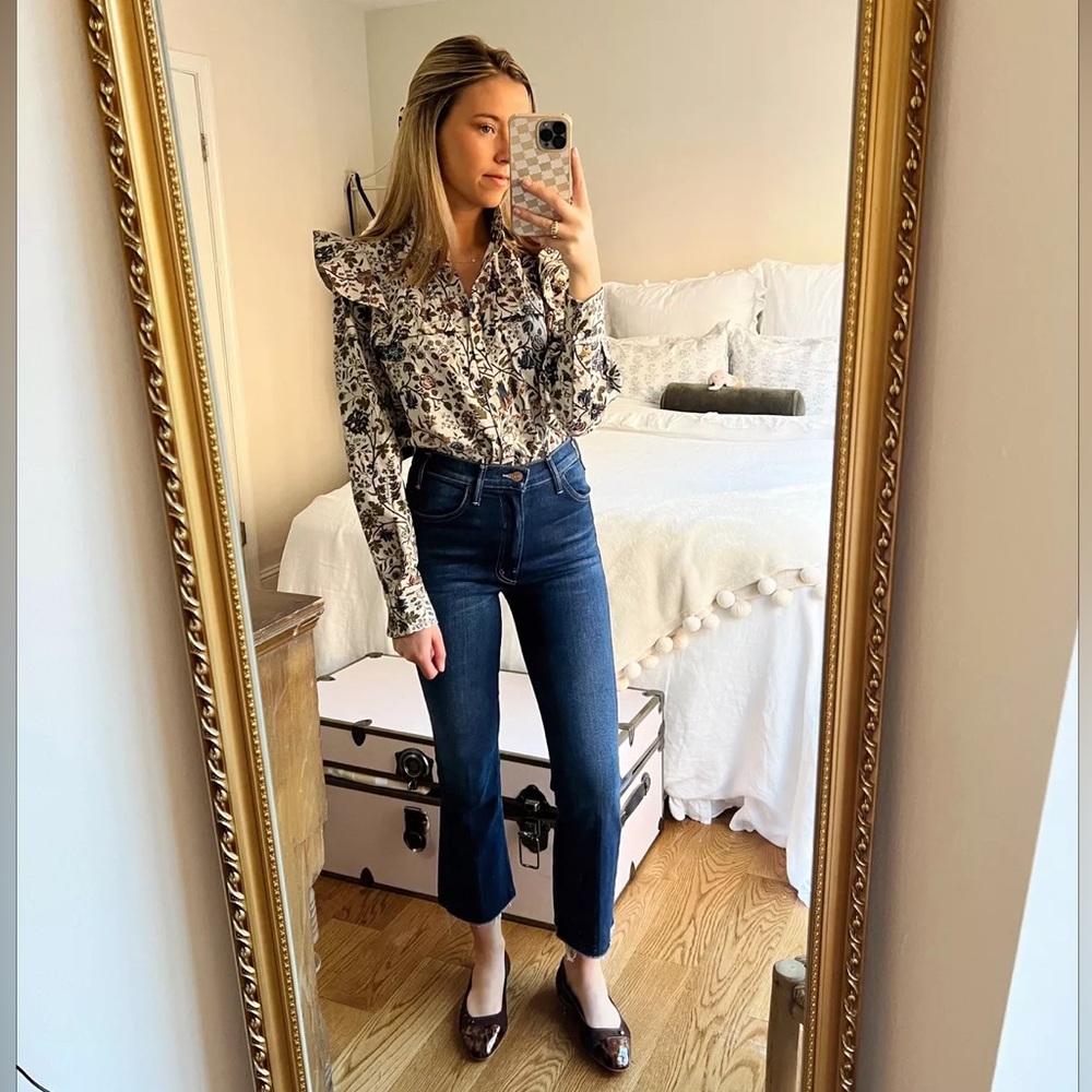 TUCKERNUCK Wildwood Chintz Winnie Blouse Ecru Floral Ruffle Pearl Snap Shirt Top - Picture 4 of 17